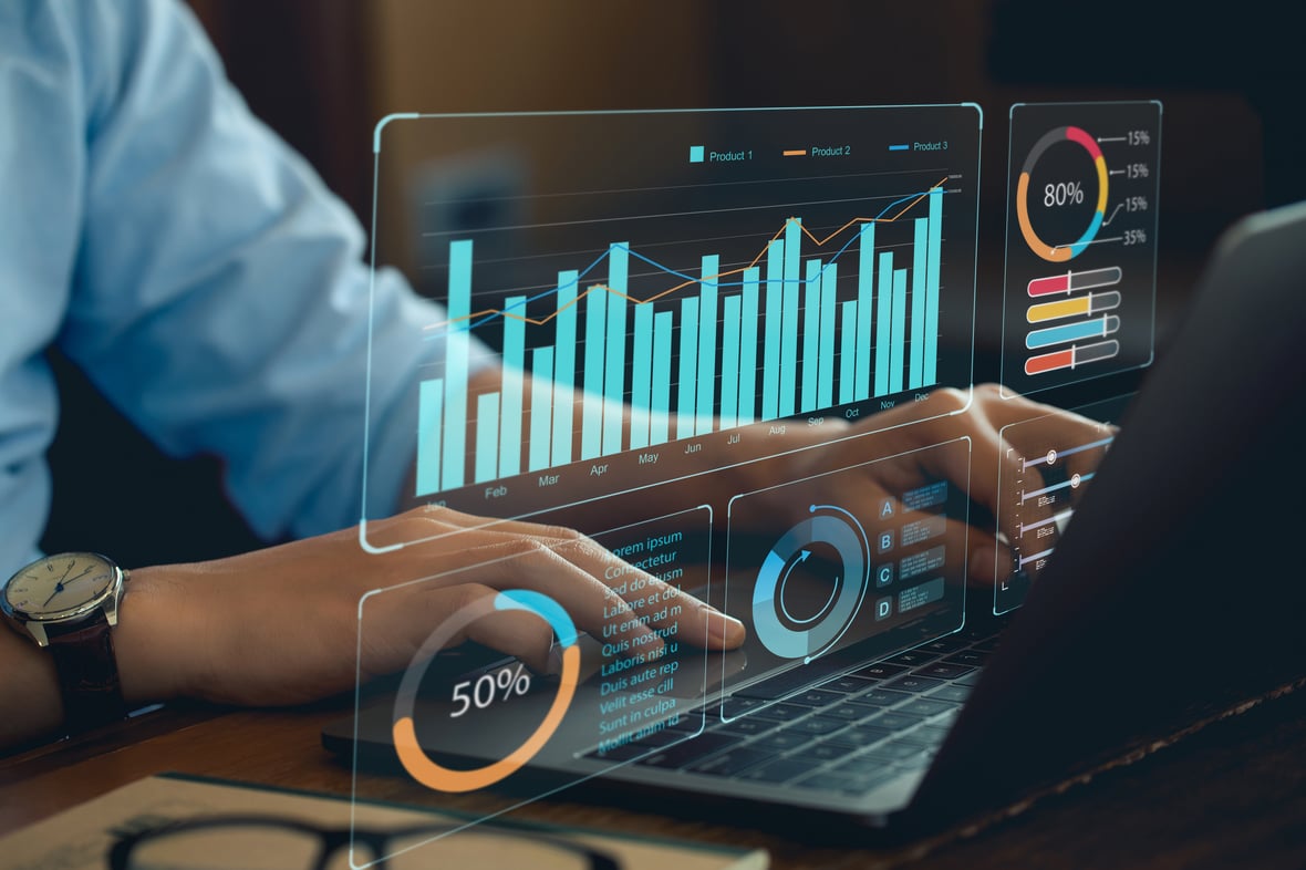business analytics dashboard with charts, metrics and KPI